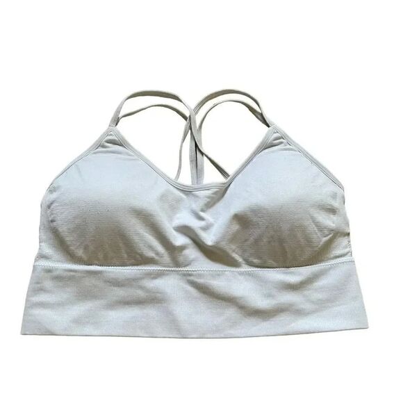 White Padded Crisscross Back Halter Neck lined  Sports Bra SZ M - Picture 1 of 7